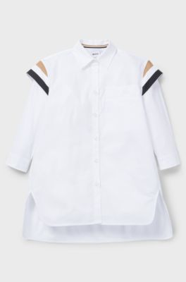 Kids' shirt dress with signature stripes, White
