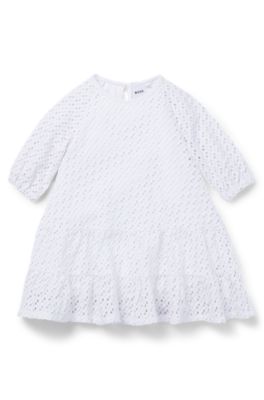 Kinderjurk met lange mouwen en monogramdetails, Wit