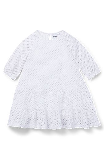 Kids' long-sleeved dress with monogram details, White