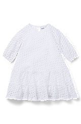 Kids-Kleid mit langen Ärmeln und Monogramm-Details, Weiß