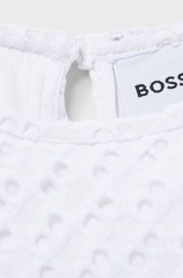 Kids' long-sleeved dress with monogram details, White