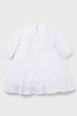 Kids' long-sleeved dress with monogram details, White