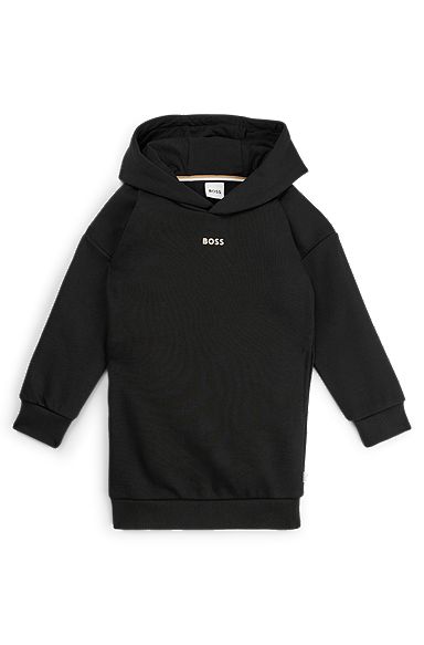 Kids' cotton-blend hoodie dress with logo print, Black