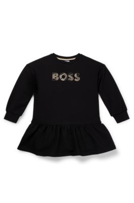 Kids' long-sleeved dress with logo artwork, Black