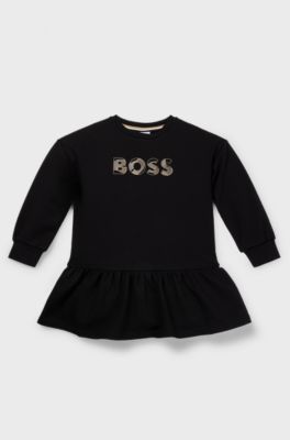 Kids' long-sleeved dress with logo artwork, Black