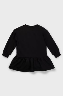 Vestito a maniche lunghe da bambina con grafica con logo, Nero