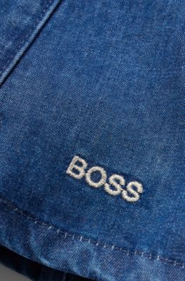 Kids' denim skirt with embroidered logo, Blue