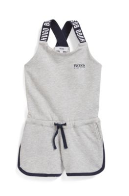 Kids' short playsuit in stretch-cotton French terry, Light Grey
