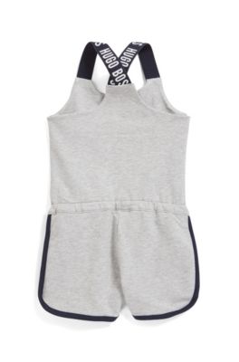 Kids' short playsuit in stretch-cotton French terry, Light Grey