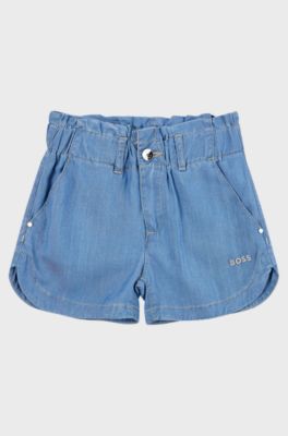 Kids' shorts with metallic logo and elasticated belt, Patterned