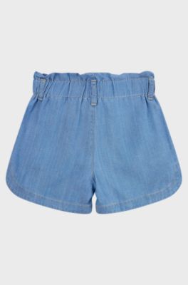 Kids' shorts with metallic logo and elasticated belt, Patterned