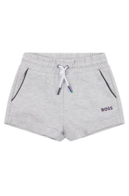 키즈 메쉬 포켓과 프린트 로고 쇼츠, 라이트 그레이