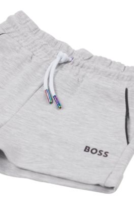 Kids' shorts with mesh pockets and printed logo, Light Grey