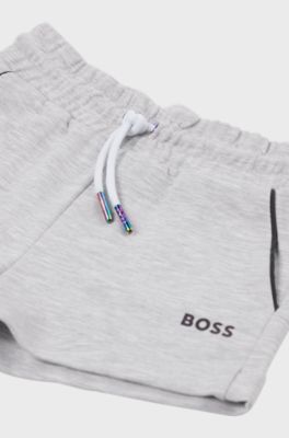 Kids' shorts with mesh pockets and printed logo, Light Grey