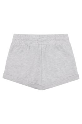 Kids' shorts with mesh pockets and printed logo, Light Grey