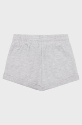Kids' shorts with mesh pockets and printed logo, Light Grey