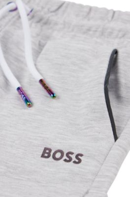 Kids' shorts with mesh pockets and printed logo, Light Grey