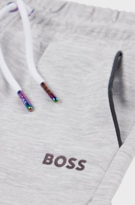 Kids' shorts with mesh pockets and printed logo, Light Grey