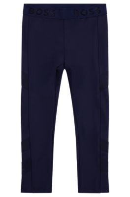 Kids' super-stretch leggings with logo waistband, Dark Blue