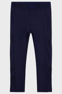 Kids' super-stretch leggings with logo waistband, Dark Blue