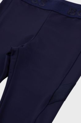 Kids' super-stretch leggings with logo waistband, Dark Blue