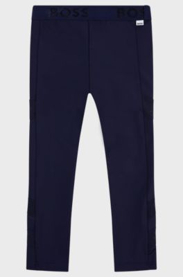Kids' super-stretch leggings with logo waistband, Dark Blue