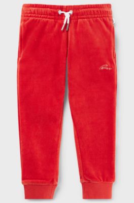 Kids' embroidered-logo tracksuit bottoms in cotton-blend velvet, Red