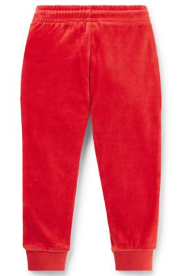 Tracksuit byxor med broderad logotyp f&ouml;r barn i sammet i bomullsblandning, R&ouml;d