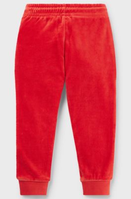 Kids' embroidered-logo tracksuit bottoms in cotton-blend velvet, Red