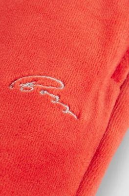 Kids' embroidered-logo tracksuit bottoms in cotton-blend velvet, Red