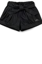 Kids' faux-leather shorts with embroidered logo, Black