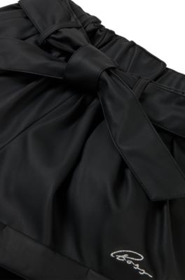 Kids' faux-leather shorts with embroidered logo, Black