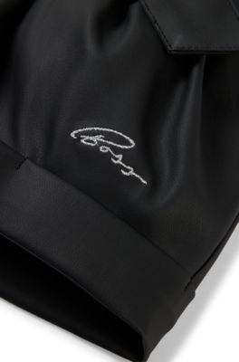 Kids' faux-leather shorts with embroidered logo, Black
