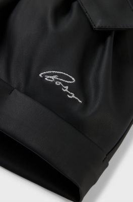 Kids' faux-leather shorts with embroidered logo, Black