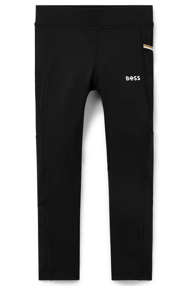 Kids' leggings in mixed materials with contrast logo, Black