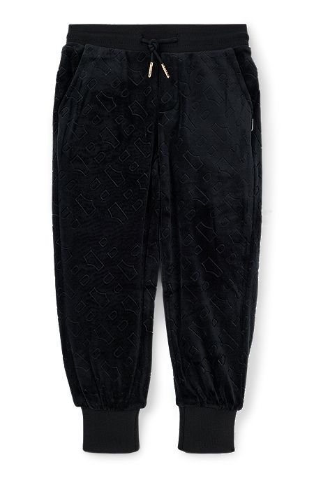Pantalones de terciopelo para niños con detalle de monograma grabado, Negro