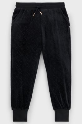 Pantalones de terciopelo para ni&ntilde;os con detalle de monograma grabado, Negro