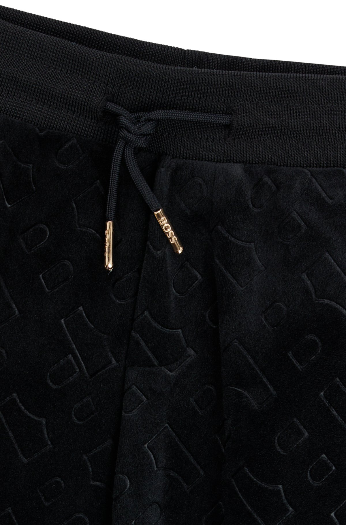 Kids' velvet trousers with embossed monogram detail, Black
