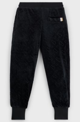Pantalones de terciopelo para ni&ntilde;os con detalle de monograma grabado, Negro