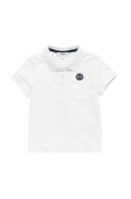 Polo da bambino in piqu&eacute; di cotone elasticizzato, Bianco