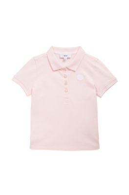Polo da bambino in piqu&eacute; di cotone elasticizzato, Rosa chiaro