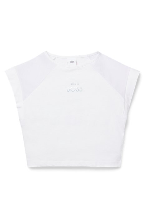 Camiseta para niños con mangas de malla y logo iridiscente, Blanco