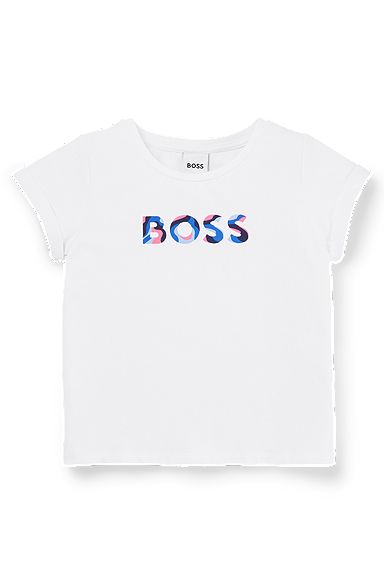 Kids-T-Shirt aus Stretch-Baumwolle mit Logo-Print, Weiß