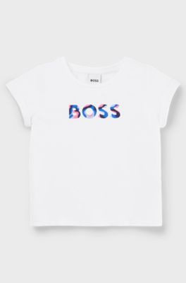 Kids' T-shirt in stretch cotton with logo print, White
