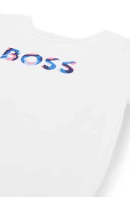 Kids' T-shirt in stretch cotton with logo print, White