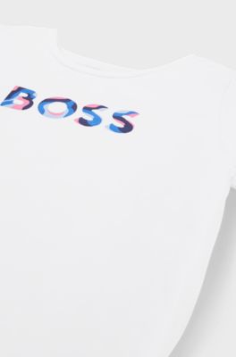 Kids' T-shirt in stretch cotton with logo print, White