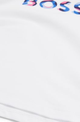 Kids' T-shirt in stretch cotton with logo print, White