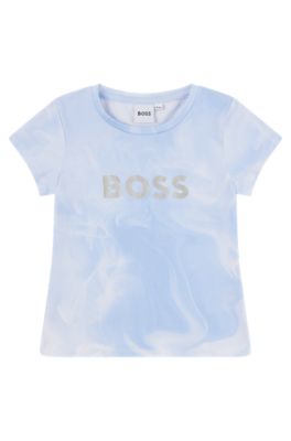 Kids' T-shirt in stretch cotton with metallic logo, Light Blue
