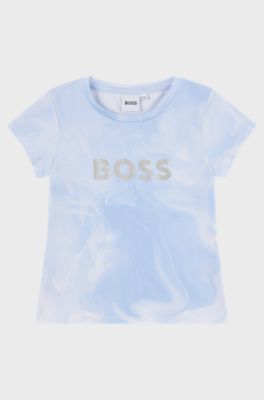 Kids' T-shirt in stretch cotton with metallic logo, Light Blue