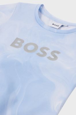 Kids' T-shirt in stretch cotton with metallic logo, Light Blue
